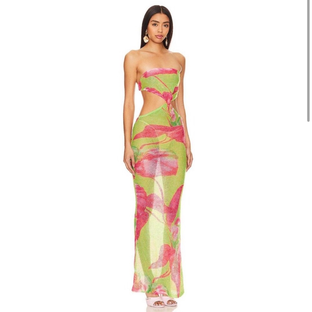 Vibrant Strapless Cutout Maxi Dress